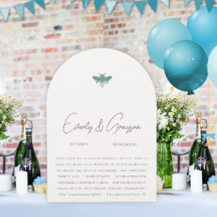 Aqua Blue Floral Bumble Bee Wedding Invitation