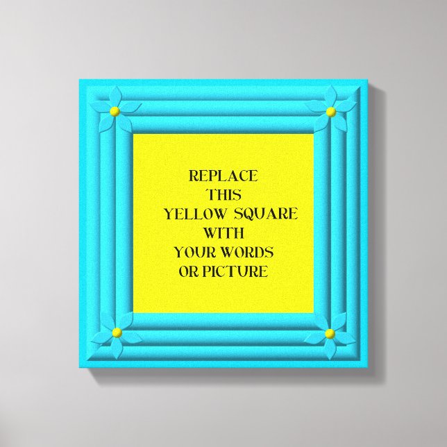 Aqua blue floral frame wrapped canvas (Front)