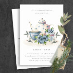 Aqua Blue Floral Teapot Cup Bridal Shower Invite at Zazzle