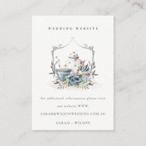 Aqua Blue floral Teapot Cup Crest Wedding Website Enclosure Card