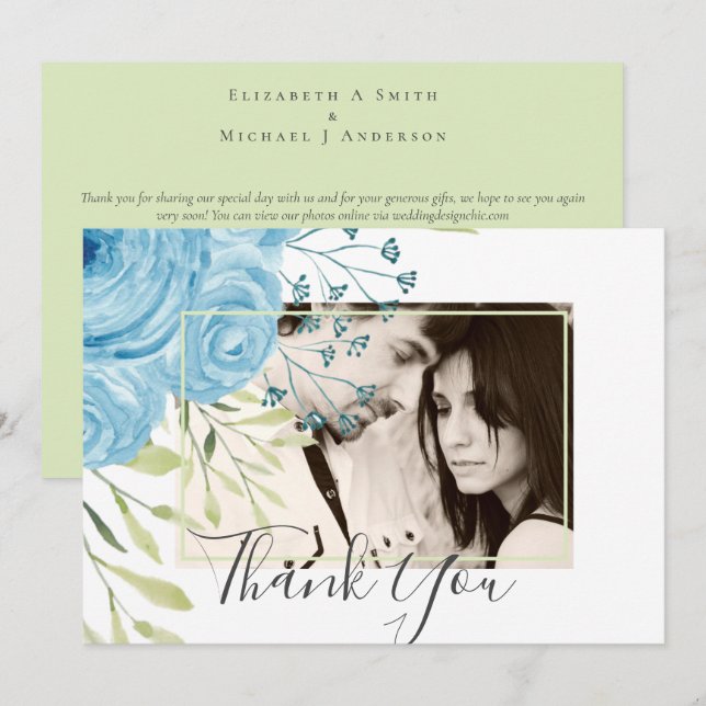 Aqua Blue Floral Wedding  (Front/Back)