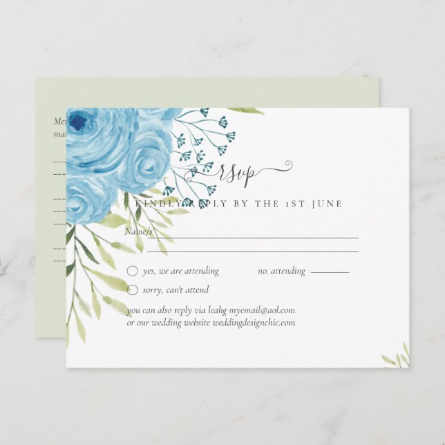 Aqua Blue Floral Wedding  Postcard (Front/Back)
