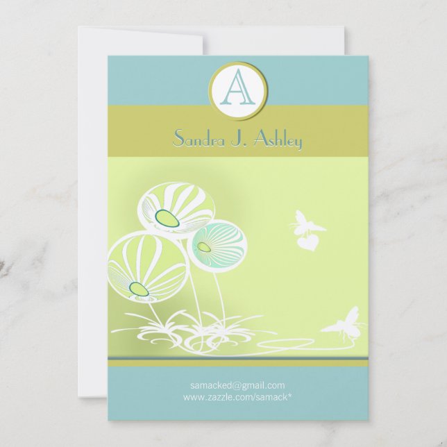 Aqua Blue Flowers and Bees Wedding Invitation (Front)