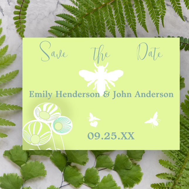 Aqua Blue Flowers and Bees Wedding Invitation (Creator Uploaded)