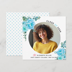 Aqua blue flowers Class of 2026 graduation photo Announcement
