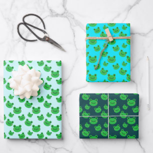 Aqua Blue Frog Pattern Wrapping Paper Sheets