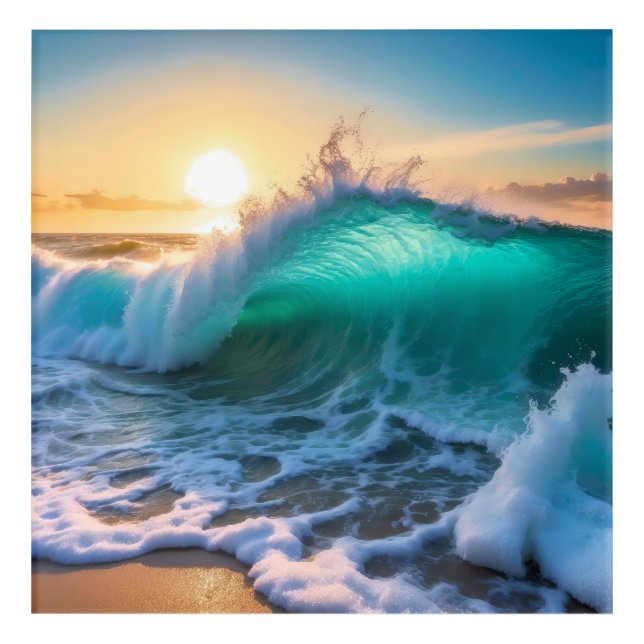 Aqua Blue Frozen Ocean Waves Seascape  Acrylic Print (Front)