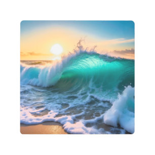 Aqua Blue Frozen Ocean Waves Seascape Metal Print