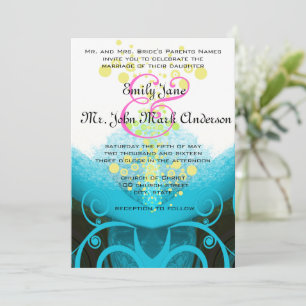 Aqua Blue Fuchsia Calla Lily Flower-no paisley Invitation
