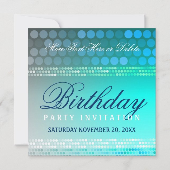 Aqua Blue Funky Dance Party Birthday Invitation (Front)