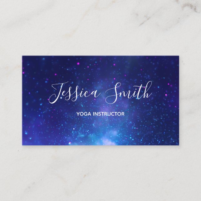 Aqua Blue Galactic Center Yoga Instructor Business Card (Front)