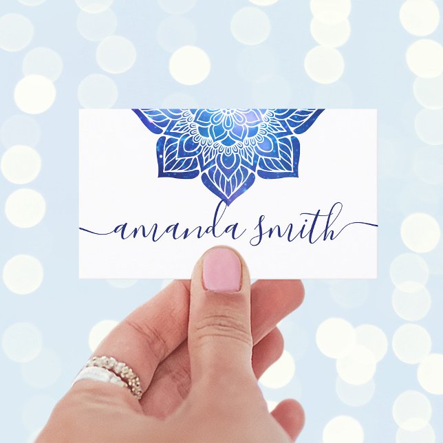 Aqua Blue Galactic Mandala Yoga Instructor Business Card (Celestial Mandala Business Cards)