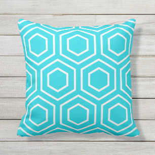 Aqua Blue Geometric Pattern Outdoor Pillows