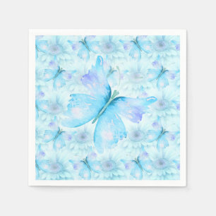 AQUA BLUE GERBER DAISIES AND BUTTERFLIES DECOUPAGE NAPKINS