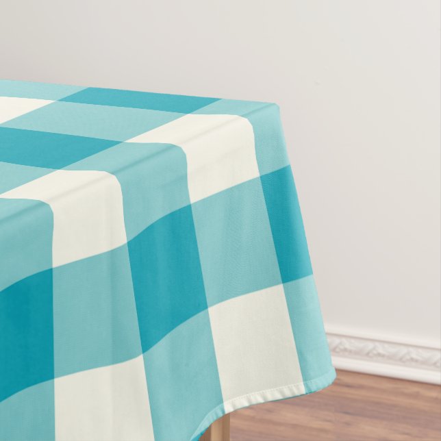 Aqua Blue Gingham / Buffalo Check Tablecloth (In Situ)