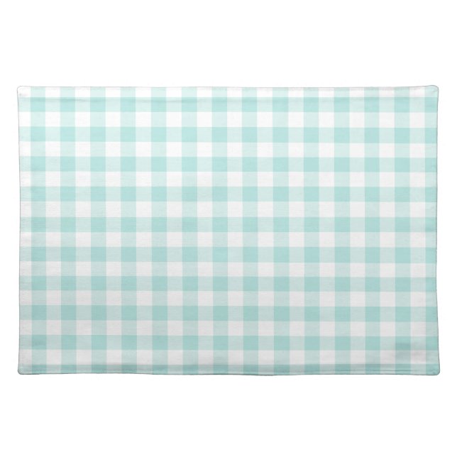 Aqua Blue Gingham Checks Cloth Placemat (Front)