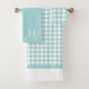 Aqua Blue Gingham Monogrammed Towel Set