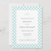 Aqua Blue Gingham Traditional Baby Shower Invitation (Front)
