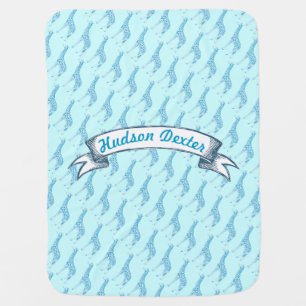Aqua Blue Giraffe Lil' Man Baby Boy Baby Blanket