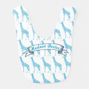 Aqua Blue Giraffe Lil' Man Baby Boy Bib