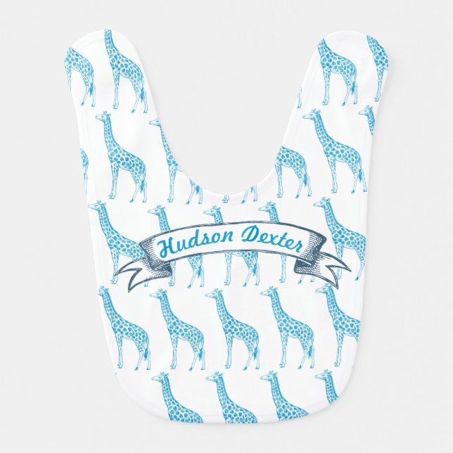 Aqua Blue Giraffe Lil' Man Baby Boy Bib (Front)