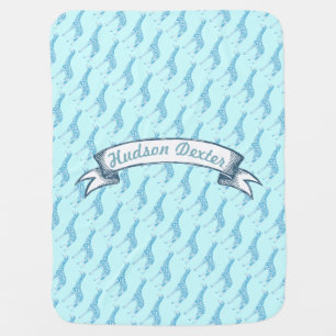 Aqua Blue Giraffe Lil' Man Baby Boy Stroller Blanket