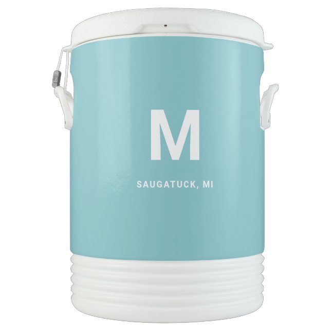 Aqua Blue Girls Personalized Name  Beverage Cooler (Back)