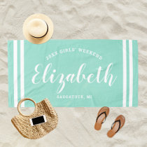Aqua Blue Girls Weekend Monogram Name Beach Towel