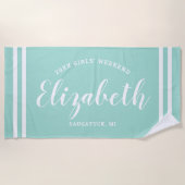 Aqua Blue Girls Weekend Personalized Name Beach Towel (Front)
