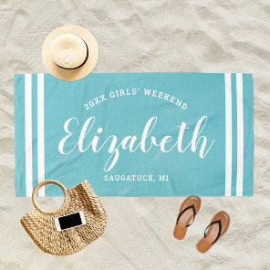 Aqua Blue Girls Weekend Personalized Name Beach Towel