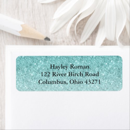 Aqua Blue Glam Glitter Personalized Return Address Label