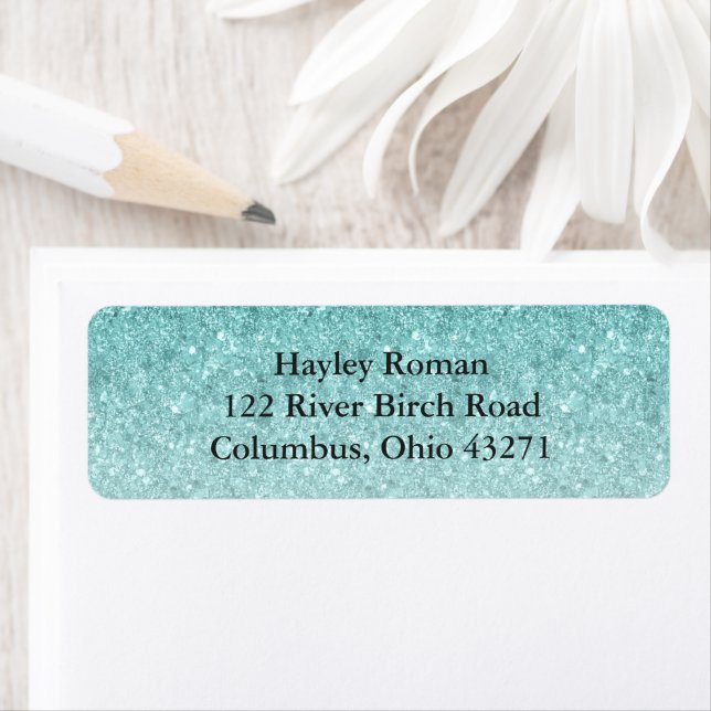 Aqua Blue Glam Glitter Personalized Return Address Label (Insitu)