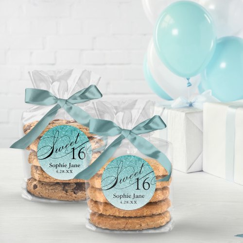 Aqua Blue Glam Glitter Sweet 16 Personalized Classic Round Sticker