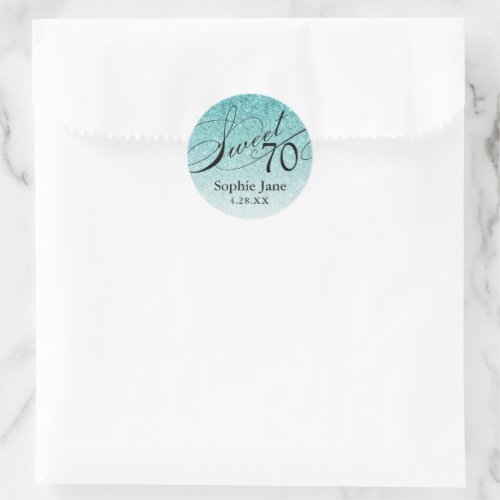 Aqua Blue Glam Glitter Sweet Birthday Classic Round Sticker
