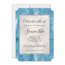 Aqua Blue Glam Glitter Tropical Leaves