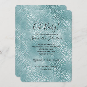Aqua Blue Glam Leopard Print Invitation
