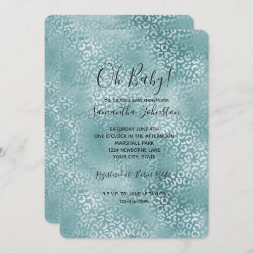 Aqua Blue Glam Leopard Print Invitation