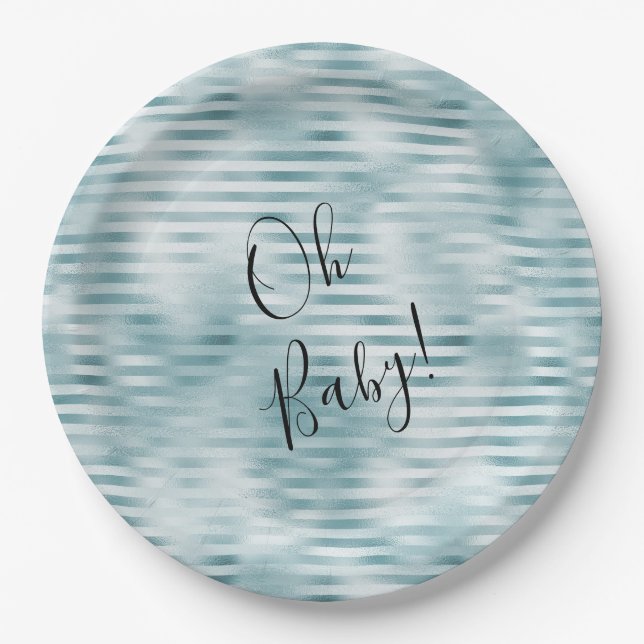 Aqua Blue Glam Stripes Paper Plates (Front)