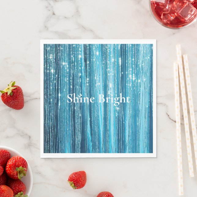 Aqua Blue Glam Tinsel Stripes Napkins (Insitu)