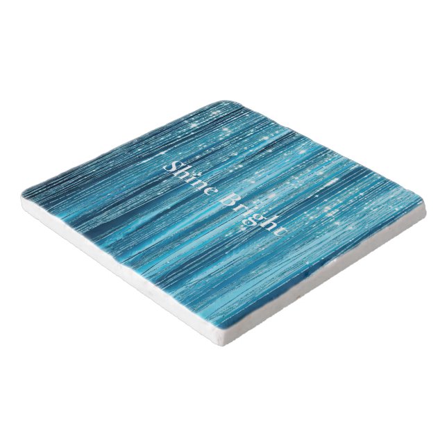 Aqua Blue Glam Tinsel Stripes Trivet (Corner)