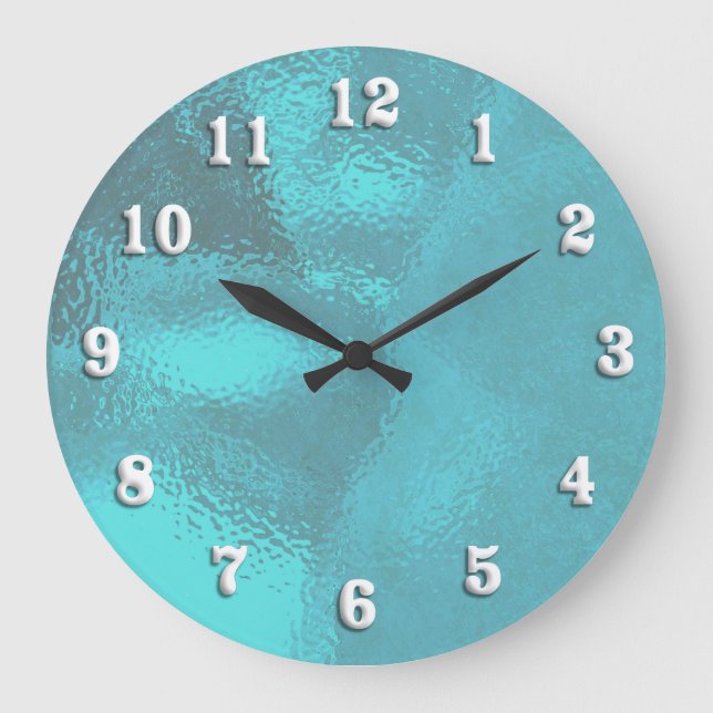 Aqua Blue Glass Look Wall Clock (Front)