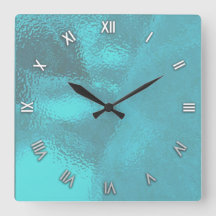 Aqua Blue Glass Look Wall Clock