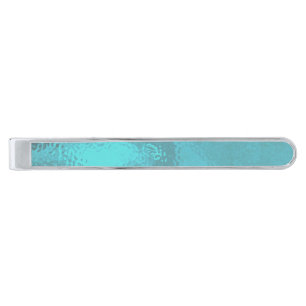 Aqua Blue Glass Silver Finish Tie Clip