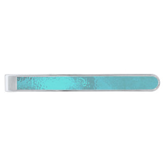 Aqua Blue Glass Silver Finish Tie Clip