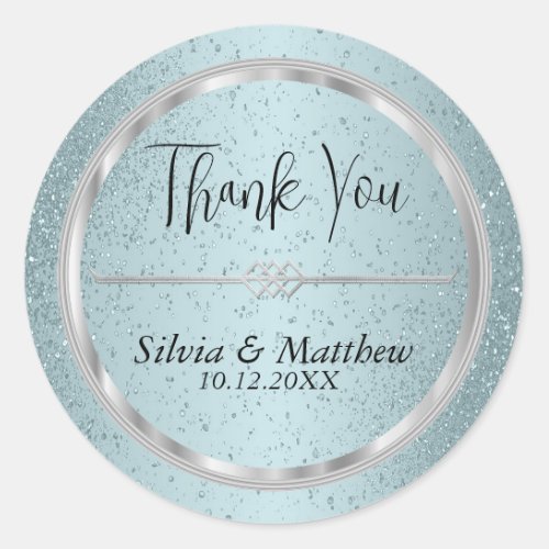  Aqua Blue Glitter and Silver _ Thank You Classic Round Sticker