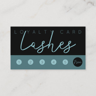 Aqua blue glitter black lashes typography loyalty business card