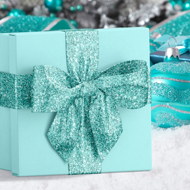 Aqua Blue Glitter Coastal Christmas Satin Ribbon (Creator Uploaded)