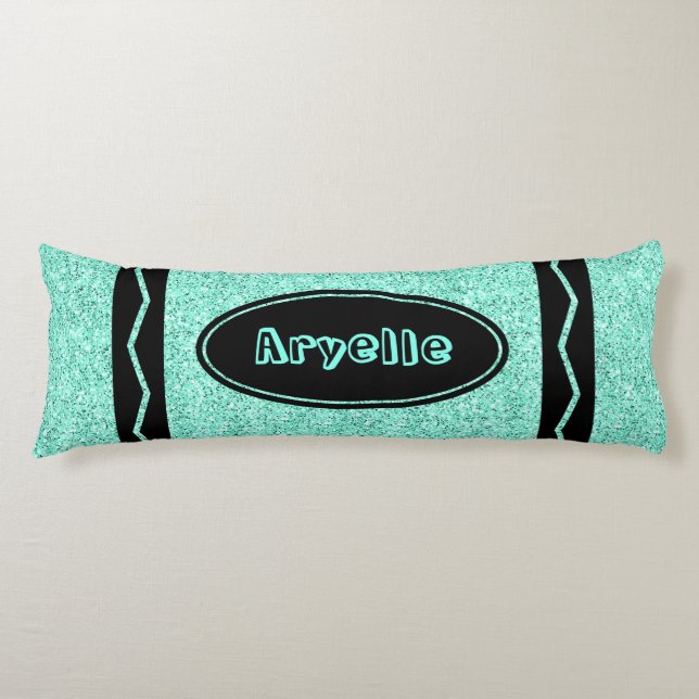 Aqua Blue Glitter Crayon Custom Name Body Pillow (Front)
