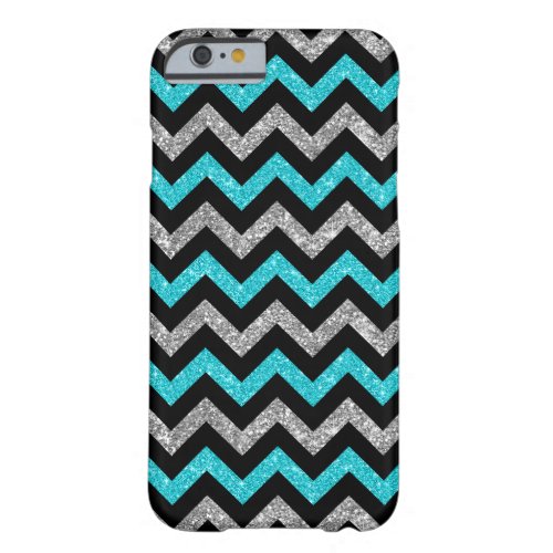 Aqua Blue Glitter Silver Chic Black Chevron Stripe Barely There iPhone 6 Case