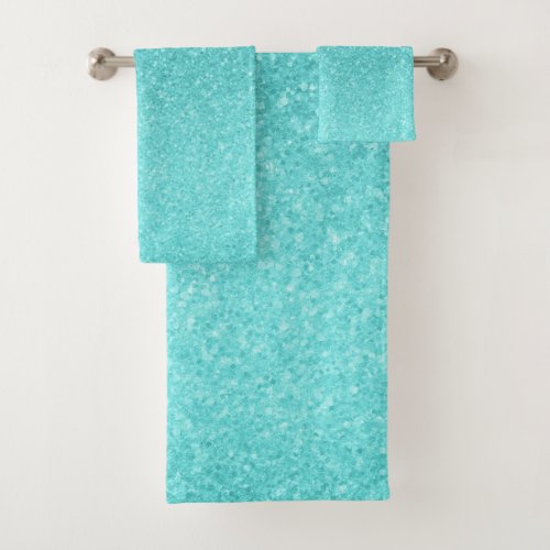 Aqua Blue Glitter Sparkle Girly Glam Mermaid Bath Towel Set